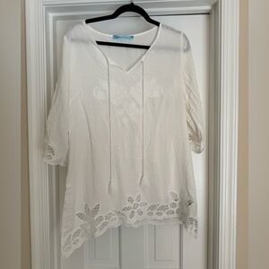 White embroidered cut out swimsuit coverup